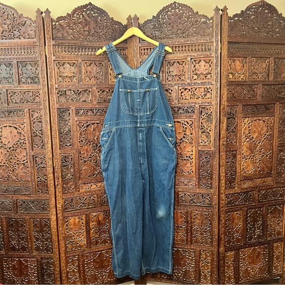 Vintage Sears Roebuck Blue Denim Bib Overalls size 42x30 - Picture 1 of 13